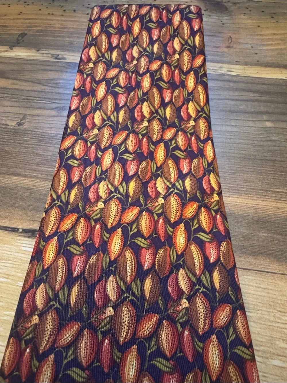 Salvatore Ferragamo Orange and Gold Leaf-Pattern Silk Tie